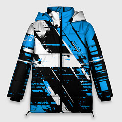 Куртка зимняя женская Diagonal black and white stripes on a blue backgro, цвет: 3D-красный