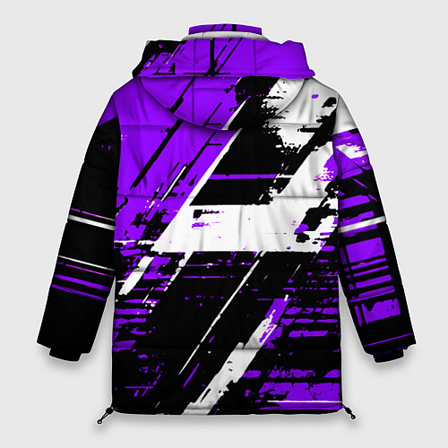 Женская зимняя куртка Diagonal black and white stripes on a purple backg / 3D-Черный – фото 2