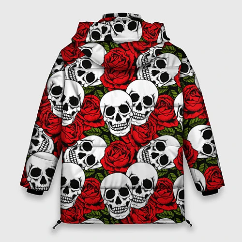 Женская зимняя куртка Черепа в розах / 3D-Черный – фото 2