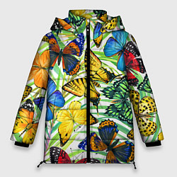 Куртка зимняя женская Тропические бабочки, цвет: 3D-красный