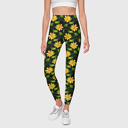 Леггинсы женские Желтые цветочки паттерн, цвет: 3D-принт — фото 2
