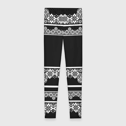 Женские легинсы Белое кружево на черном фоне lace / 3D-принт – фото 2