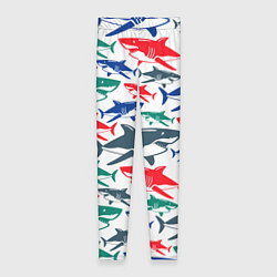 Леггинсы женские Стая разноцветных акул - паттерн, цвет: 3D-принт