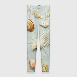Женские легинсы Океанские ракушки и морские звёзды на песке