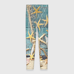Леггинсы женские Натюрморт из сети, морских звёзд и ракушек - лето, цвет: 3D-принт