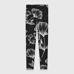 Женские легинсы Графичные цветы на черном фоне