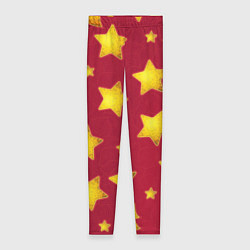 Женские легинсы Золотые звезды и елки на красном