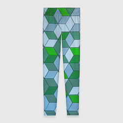 Женские легинсы Зелёные и серые абстрактные кубы с оптической иллю