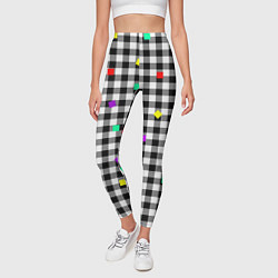 Леггинсы женские Черно-белая клетка с цветными квадратами, цвет: 3D-принт — фото 2