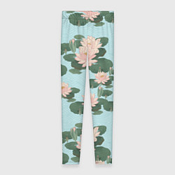 Женские легинсы Водяные лилии на бирюзовом фоне