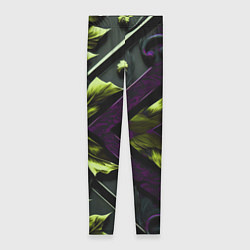 Леггинсы женские Зеленые листья и фиолетовые вставки, цвет: 3D-принт