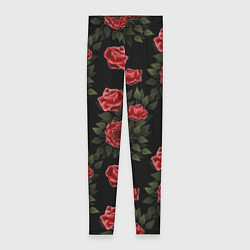 Женские легинсы Красные розы на черном - паттерн