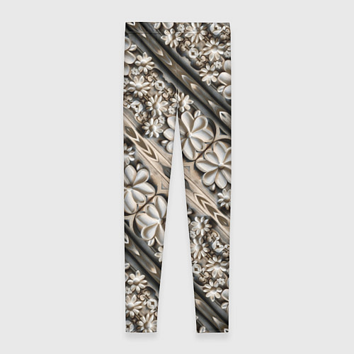 Женские легинсы Бежевые деревянные цветы / 3D-принт – фото 2