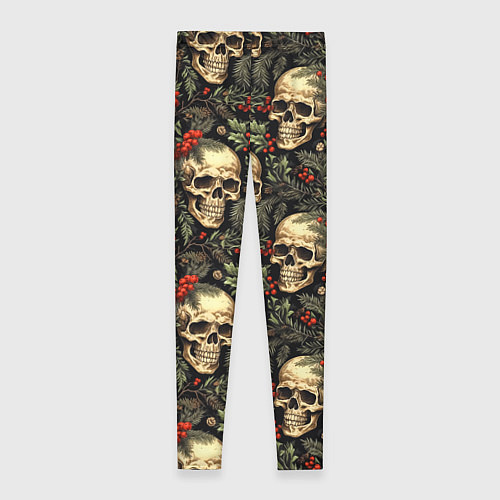 Женские легинсы Череп рябина шишки и хвойные ветки / 3D-принт – фото 2