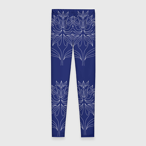 Женские легинсы Лайнарт лотосы на синем - паттерн / 3D-принт – фото 2