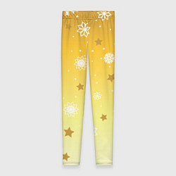 Женские легинсы Снежинки и звезды на желтом