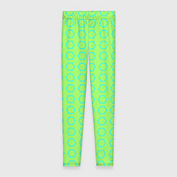Женские легинсы Неоновый салатовый с шестигранниками циан