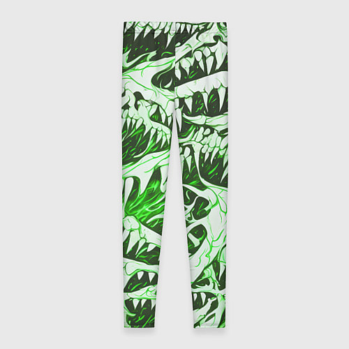 Женские легинсы Белые клыки на зелёном фоне / 3D-принт – фото 2