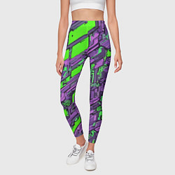 Леггинсы женские Фиолетовые фрагменты на зелёном фоне, цвет: 3D-принт — фото 2