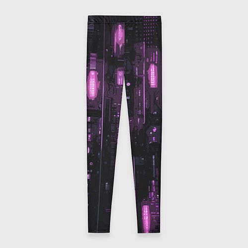 Женские легинсы Киберпанк светящиеся фиолетовые элементы / 3D-принт – фото 2