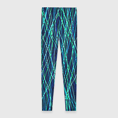 Женские легинсы Тёмно-синий абстрактный неоновые линии / 3D-принт – фото 2