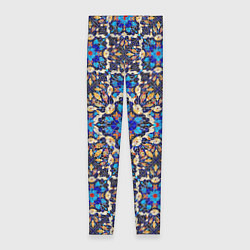 Леггинсы женские Мозаичный цветочный узор на черном фоне, цвет: 3D-принт