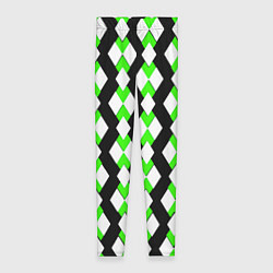 Леггинсы женские Зелёные и белые ромбы на чёрном фоне, цвет: 3D-принт