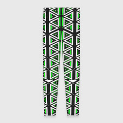 Леггинсы женские Бело-зелёные треугольники на чёрном фоне, цвет: 3D-принт