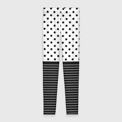 Леггинсы женские Белый в чёрный горошек с полосами, цвет: 3D-принт