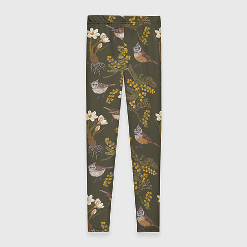 Женские легинсы Хохлатые синицы и мимоза паттерн / 3D-принт – фото 2