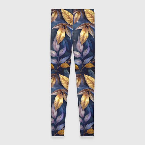 Женские легинсы Леопард с золотыми листьями паттерны / 3D-принт – фото 2