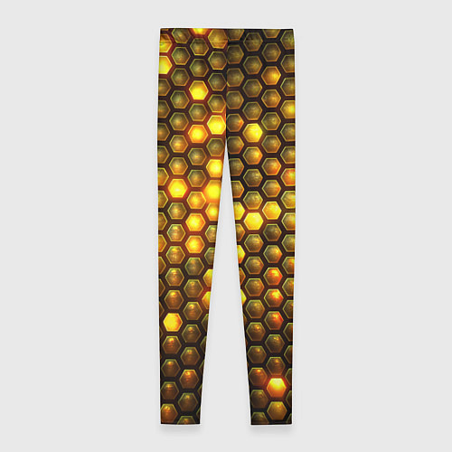 Женские легинсы Металлические соты - роскошный блеск золота / 3D-принт – фото 2