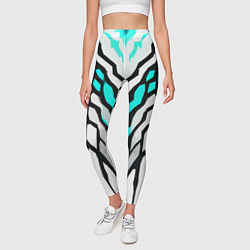Леггинсы женские Агрессивные чёрно-голубые полосы на белом фоне, цвет: 3D-принт — фото 2