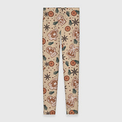 Леггинсы женские Узор с пряниками и специями для глинтвейна, цвет: 3D-принт