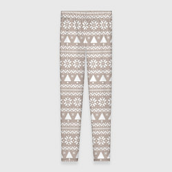 Женские легинсы Бежевый скандинавский узор с ёлками