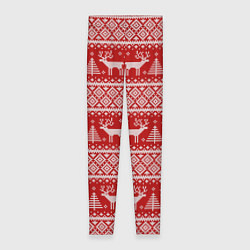 Женские легинсы Вязаный новогодний орнамент с оленями и ёлками