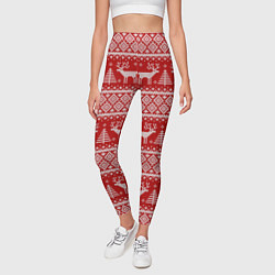 Леггинсы женские Вязаный новогодний орнамент с оленями и ёлками, цвет: 3D-принт — фото 2