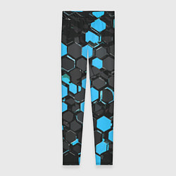 Леггинсы женские Сине-серые шестиугольники на чёрном фоне, цвет: 3D-принт