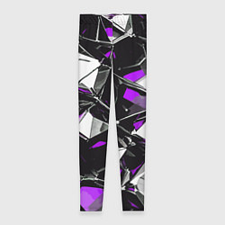 Леггинсы женские Фиолетово-белый паттерн на чёрном фоне, цвет: 3D-принт