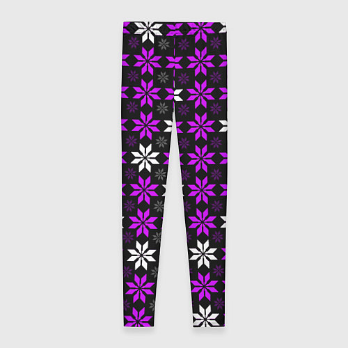 Женские легинсы Бело-фиолетовые звёзды на чёрном фоне / 3D-принт – фото 2