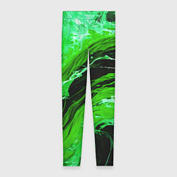 Женские легинсы Зелёные брызги на чёрном фоне