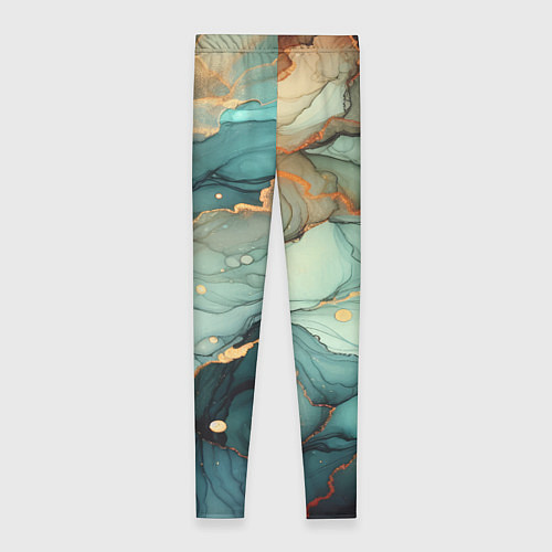 Женские легинсы Бирюзовый узор с оранжевыми вставками / 3D-принт – фото 2
