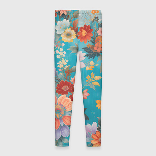 Женские легинсы Цветочки на голубом фоне / 3D-принт – фото 2