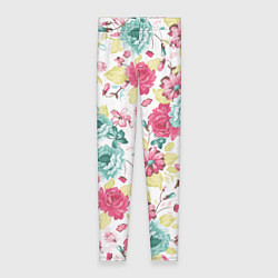 Женские легинсы Розы красные и бирюзовые