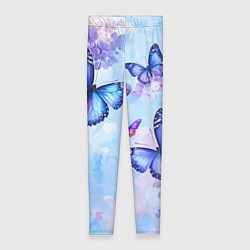 Леггинсы женские Бабочки и сирень - нежная голубая живопись, цвет: 3D-принт