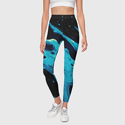 Леггинсы женские Синие волны краски на черном, цвет: 3D-принт — фото 2