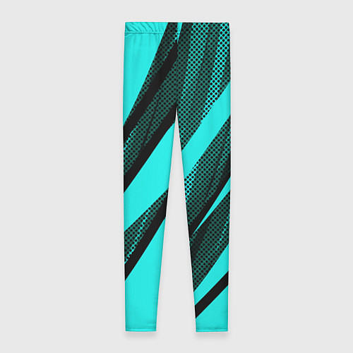 Женские легинсы Неоновый голубой с чёрным абстракция с полосами / 3D-принт – фото 2