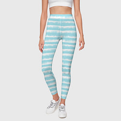 Леггинсы женские Бело-голубой полосатый паттерн, цвет: 3D-принт — фото 2