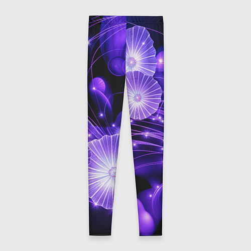 Женские легинсы Силуэты цветов на темном фоне - фиолетовое свечени / 3D-принт – фото 2