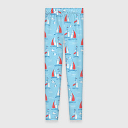 Женские легинсы Морской паттерн с парусными лодками и чайками